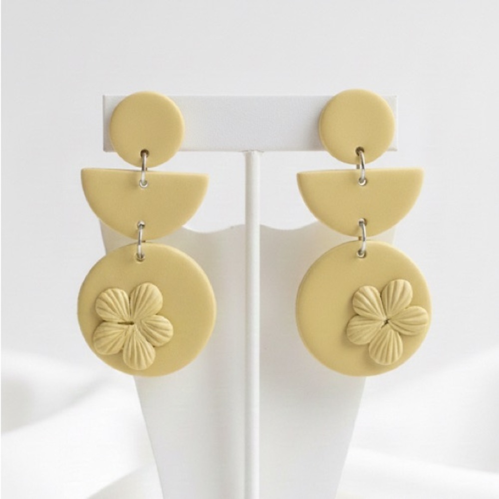Flower Three-Tier Dangle Studs - Handmade Earrings